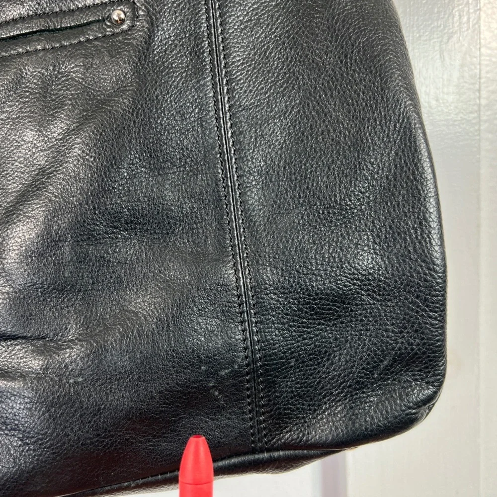 B. Makowsky Black Pebbled Leather Shoulder Bag Leopard Lining Silver Hardware